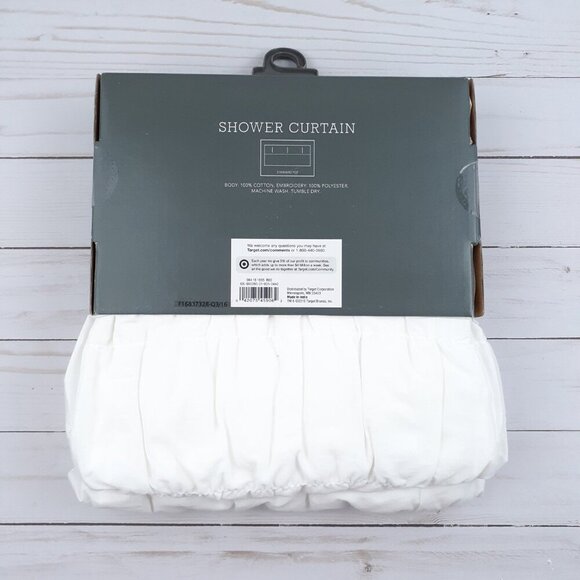 Threshold Fabric Shower Curtain 72x72 Smocked ZigZag Orange White - Picture 2 of 3